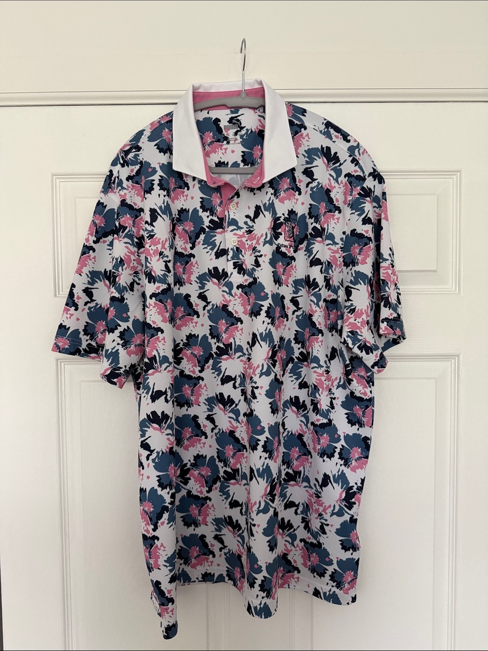 Puma Men's Floral Polo in Pink, Navy and White